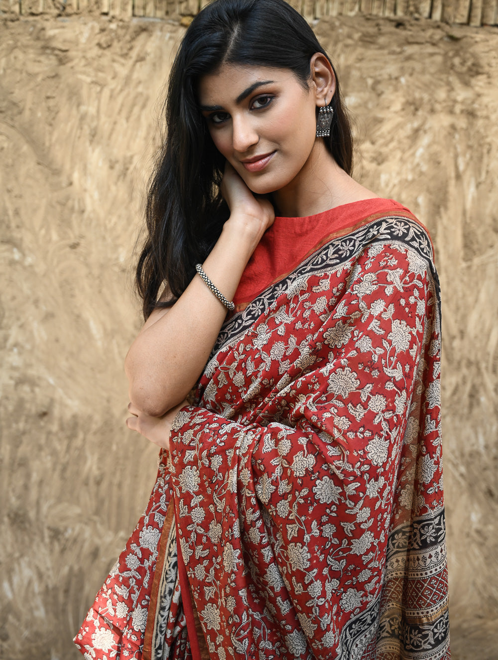 Bagru Statements : Hand Block Printed Chanderi Saree - Pushpa Jaal