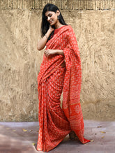 Dabu Vibes : Hand Block Printed Chanderi Saree - Agni Pallav
