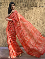 Dabu Vibes : Hand Block Printed Chanderi Saree - Agni Pallav