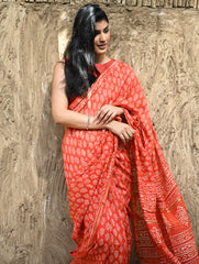 Dabu Vibes : Hand Block Printed Chanderi Saree - Agni Pallav