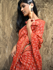 Dabu Vibes : Hand Block Printed Chanderi Saree - Agni Pallav