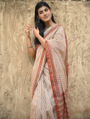 Bagru Statements : Hand Block Printed Chanderi Saree - Chand Phool Buti