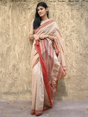 Bagru Statements : Hand Block Printed Chanderi Saree - Chand Phool Buti