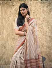 Bagru Statements : Hand Block Printed Chanderi Saree - Chand Phool Buti