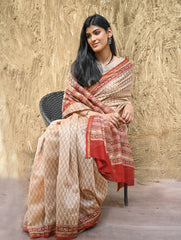 Bagru Statements : Hand Block Printed Chanderi Saree - Chand Phool Buti