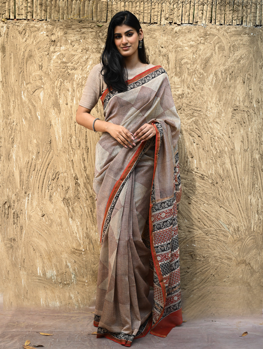 Bagru Statements : Hand Block Printed Chanderi Saree - Rekha Mandala