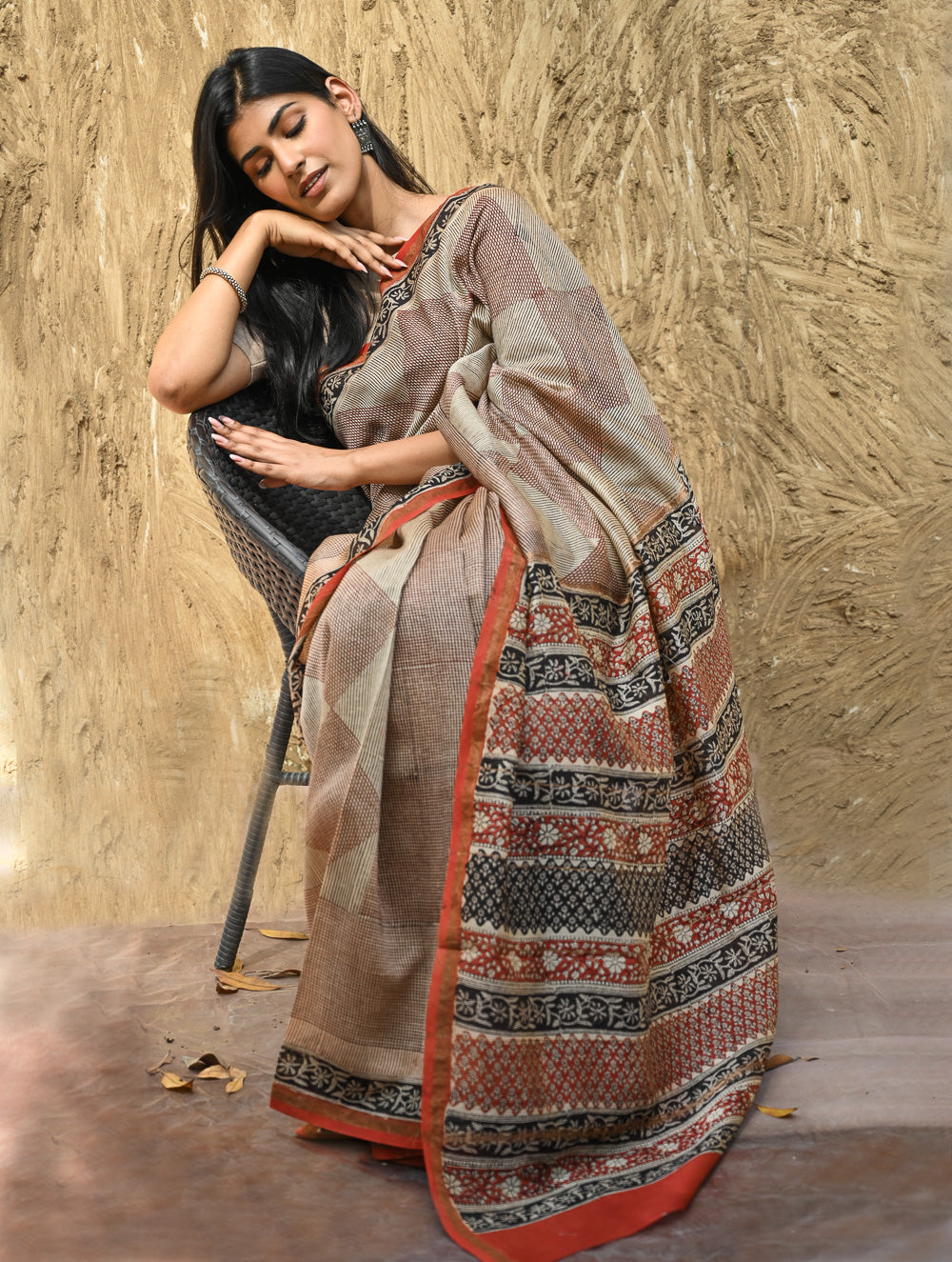Bagru Statements : Hand Block Printed Chanderi Saree - Rekha Mandala