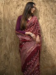 Bagru Statements : Hand Block Printed Chanderi Saree - Maruva Patra