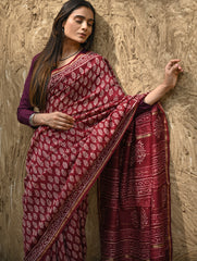 Bagru Statements : Hand Block Printed Chanderi Saree - Maruva Patra