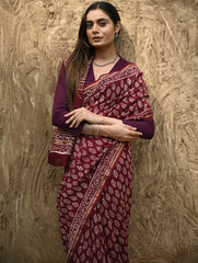 Bagru Statements : Hand Block Printed Chanderi Saree - Maruva Patra