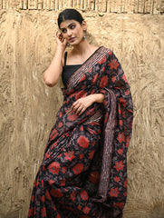Bagru Statements : Hand Block Printed Chanderi Saree - Pushp Vana