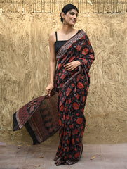 Bagru Statements : Hand Block Printed Chanderi Saree - Pushp Vana