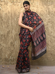 Bagru Statements : Hand Block Printed Chanderi Saree - Pushp Vana