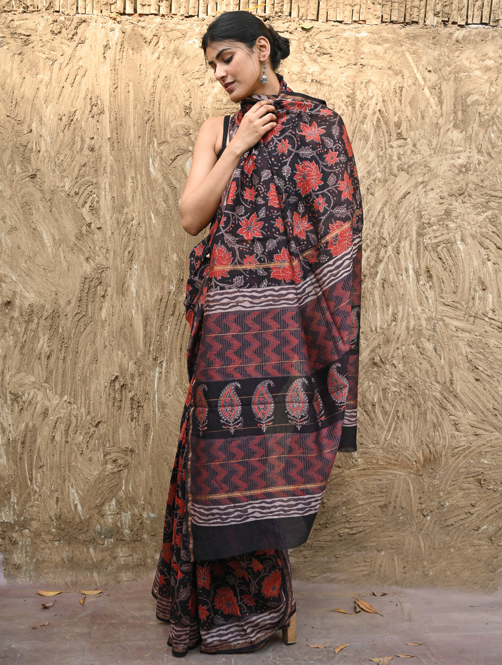 Bagru Statements : Hand Block Printed Chanderi Saree - Pushp Vana