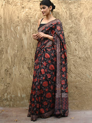 Bagru Statements : Hand Block Printed Chanderi Saree - Pushp Vana