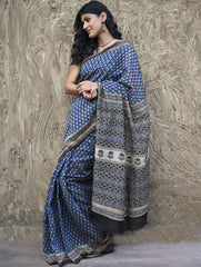 Bagru Statements : Hand Block Printed Chanderi Saree - Neel Tarang