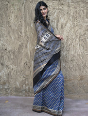 Bagru Statements : Hand Block Printed Chanderi Saree - Neel Tarang