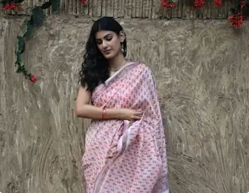 Sanganer Summers : Hand Block Printed Chanderi Saree - Pink Pushpa