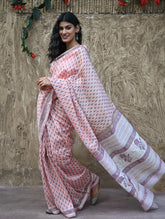 Sanganer Summers : Hand Block Printed Chanderi Saree - Pink Pushpa