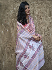 Sanganer Summers : Hand Block Printed Chanderi Saree - Pink Pushpa