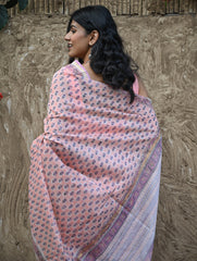 Sanganer Summers : Hand Block Printed Chanderi Saree - Pink Pushpa