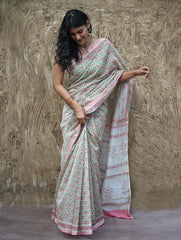 Sanganer Summers : Hand Block Printed Chanderi Saree - Pankhudi