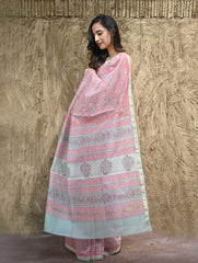 Sanganer Summers : Hand Block Printed Chanderi Saree - Gulabi Belvat