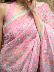 Sanganer Summers : Hand Block Printed Chanderi Saree - Gulabi Belvat
