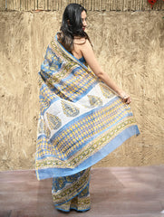 Sanganer Summers : Hand Block Printed Chanderi Saree - Blue Garden