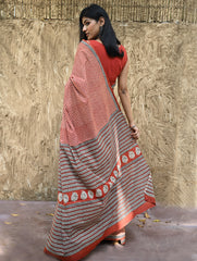 Bagru Statements : Hand Block Printed Cotton Saree - Gerua Rekh