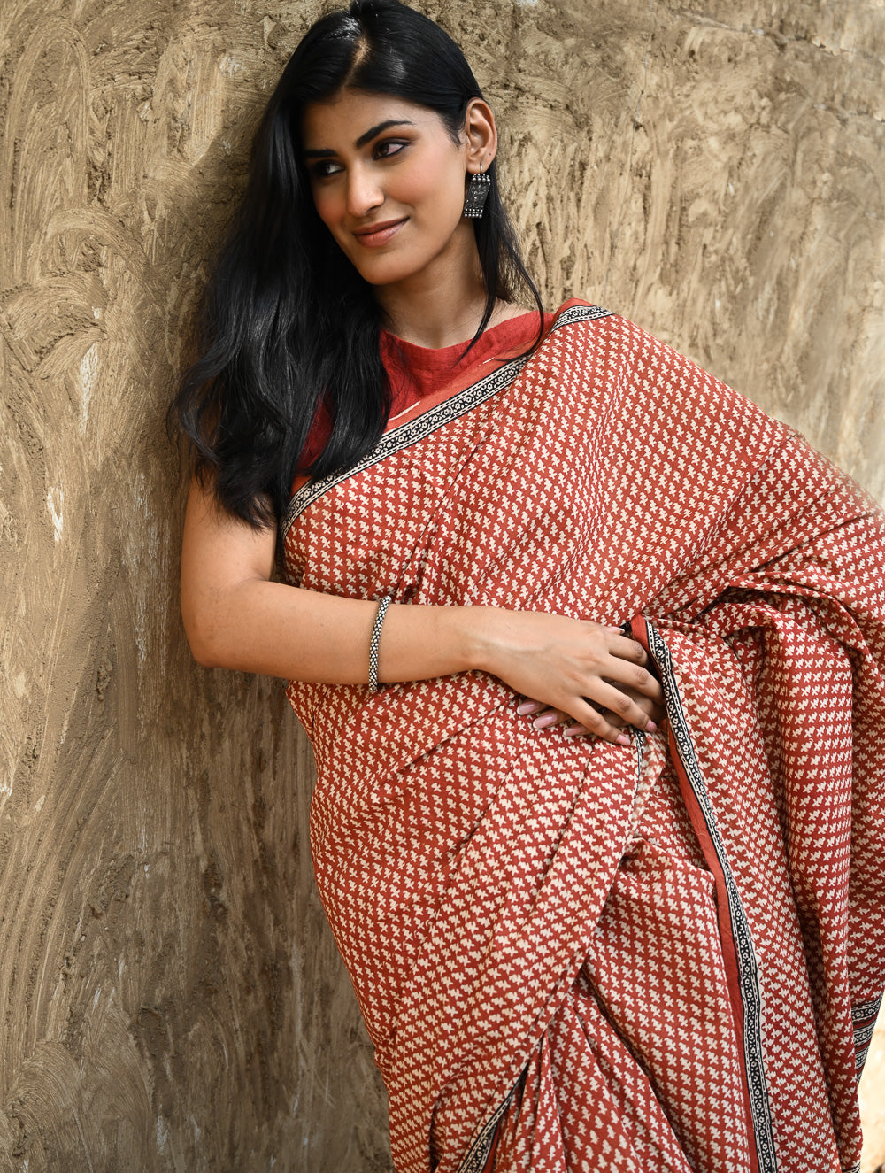 Bagru Statements : Hand Block Printed Cotton Saree - Gerua Rekh