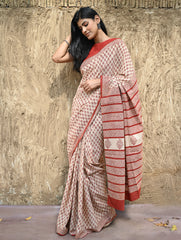 Bagru Statements : Hand Block Printed Cotton Saree - Dhara Phool