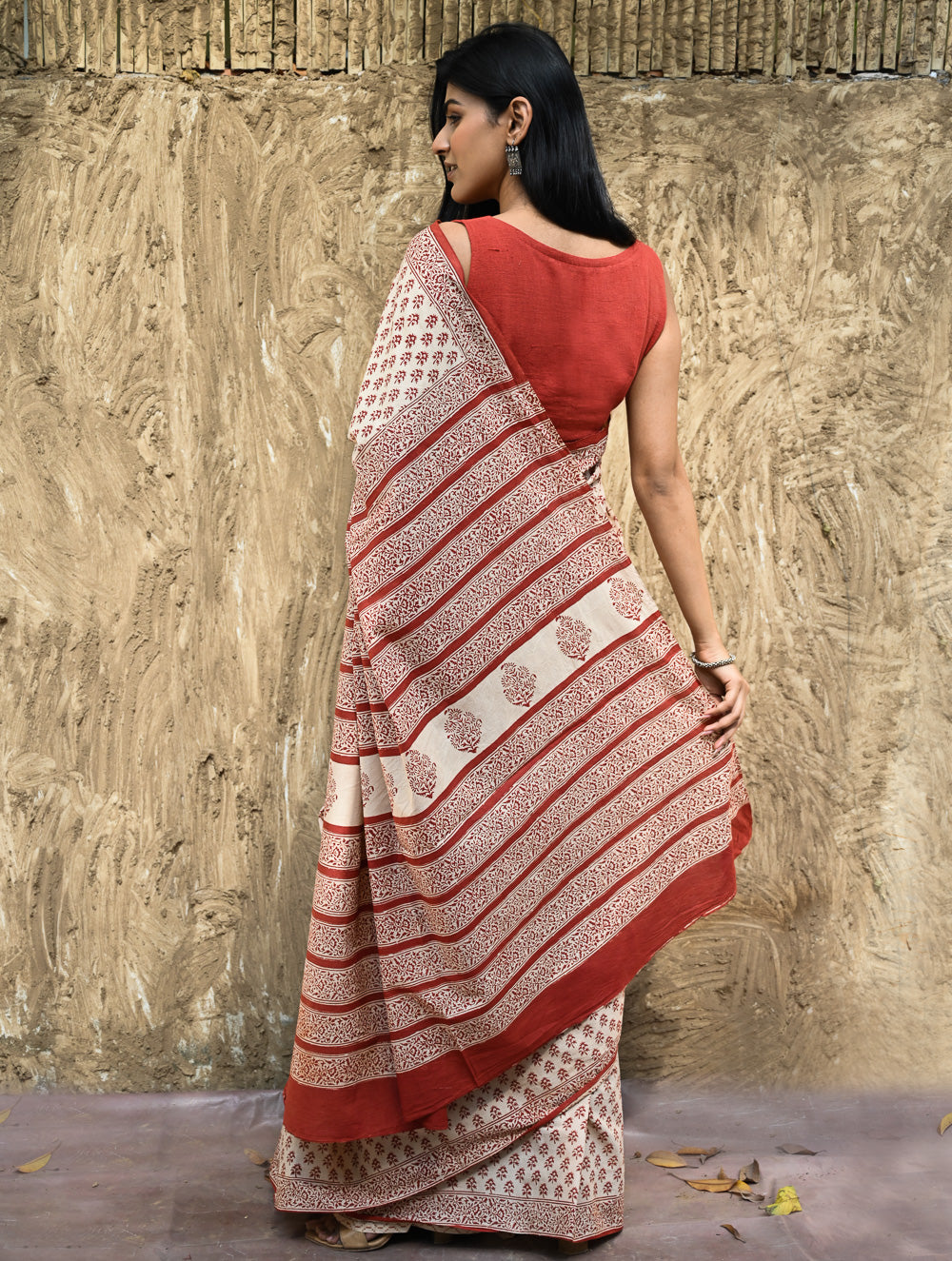 Bagru Statements : Hand Block Printed Cotton Saree - Dhara Phool
