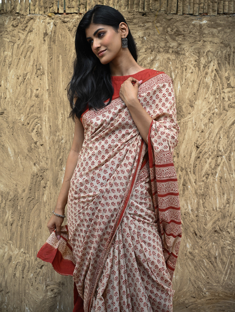 Bagru Statements : Hand Block Printed Cotton Saree - Dhara Phool
