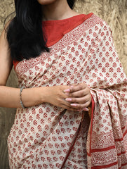 Bagru Statements : Hand Block Printed Cotton Saree - Dhara Phool