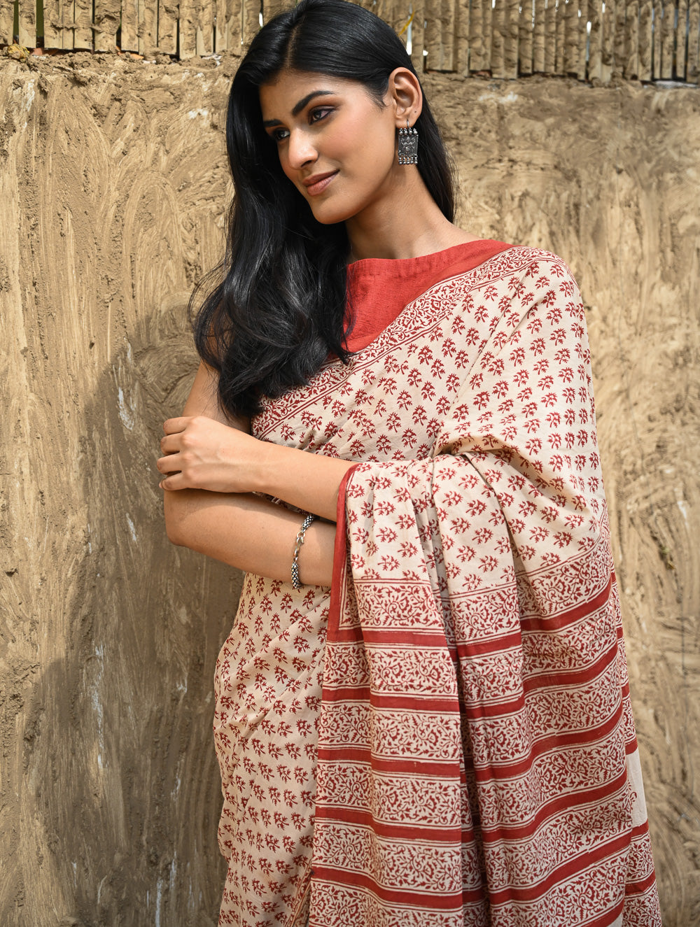 Bagru Statements : Hand Block Printed Cotton Saree - Dhara Phool