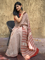Bagru Statements : Hand Block Printed Cotton Saree - Dhara Phool