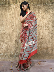 Bagru Statements : Hand Block Printed Cotton Saree - Mandala Rang