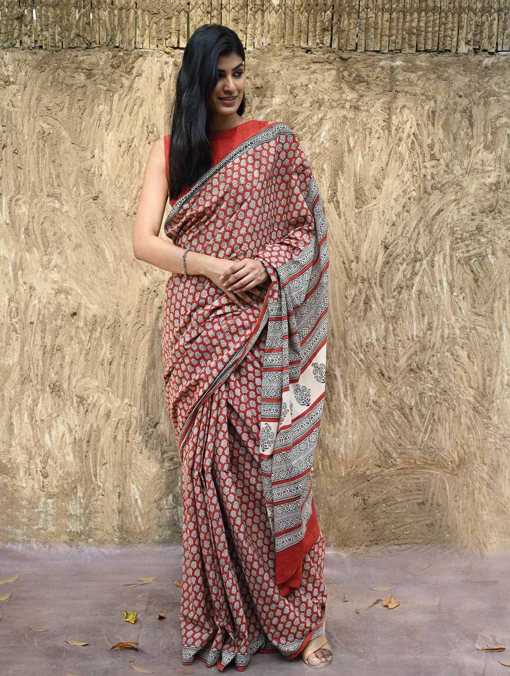 Bagru Statements : Hand Block Printed Cotton Saree - Mandala Rang