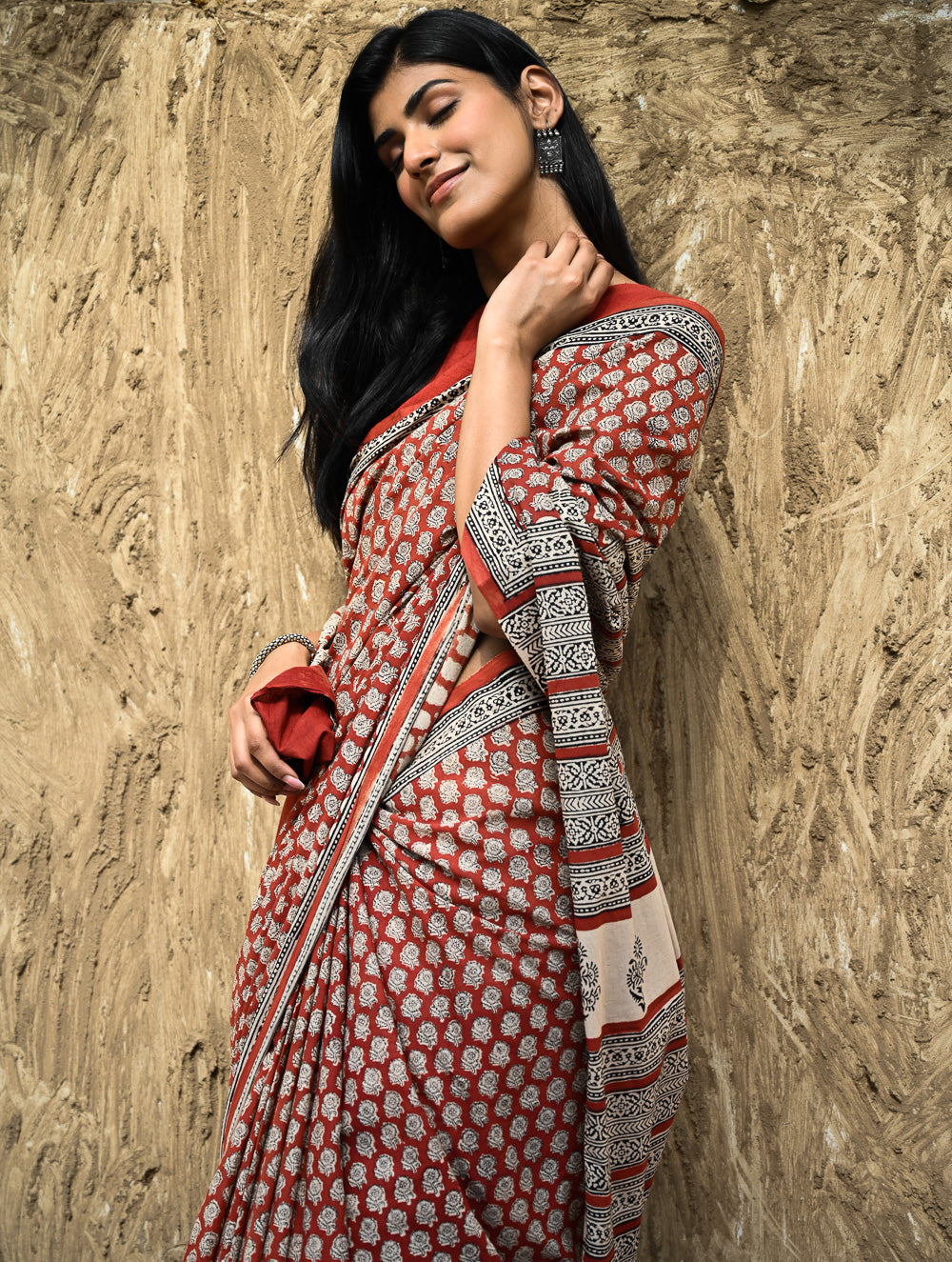 Bagru Statements : Hand Block Printed Cotton Saree - Mandala Rang