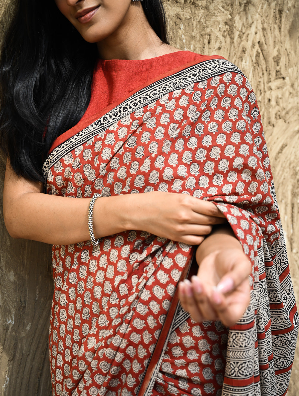 Bagru Statements : Hand Block Printed Cotton Saree - Mandala Rang