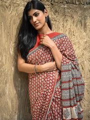 Bagru Statements : Hand Block Printed Cotton Saree - Mandala Rang