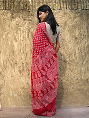 Dabu Vibes : Hand Block Printed Cotton Saree - Rakta Pallavi