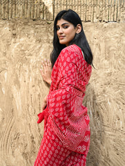 Dabu Vibes : Hand Block Printed Cotton Saree - Rakta Pallavi