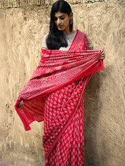 Dabu Vibes : Hand Block Printed Cotton Saree - Rakta Pallavi