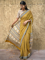 Bagru Statements : Hand Block Printed Cotton Saree - Kesarika