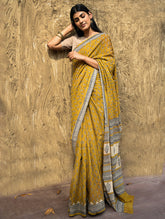 Bagru Statements : Hand Block Printed Cotton Saree - Kesarika