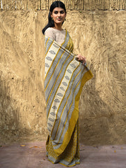 Bagru Statements : Hand Block Printed Cotton Saree - Peetambari