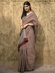 Bagru Statements : Hand Block Printed Cotton Saree - Mridang Jaal