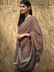 Bagru Statements : Hand Block Printed Cotton Saree - Mridang Jaal